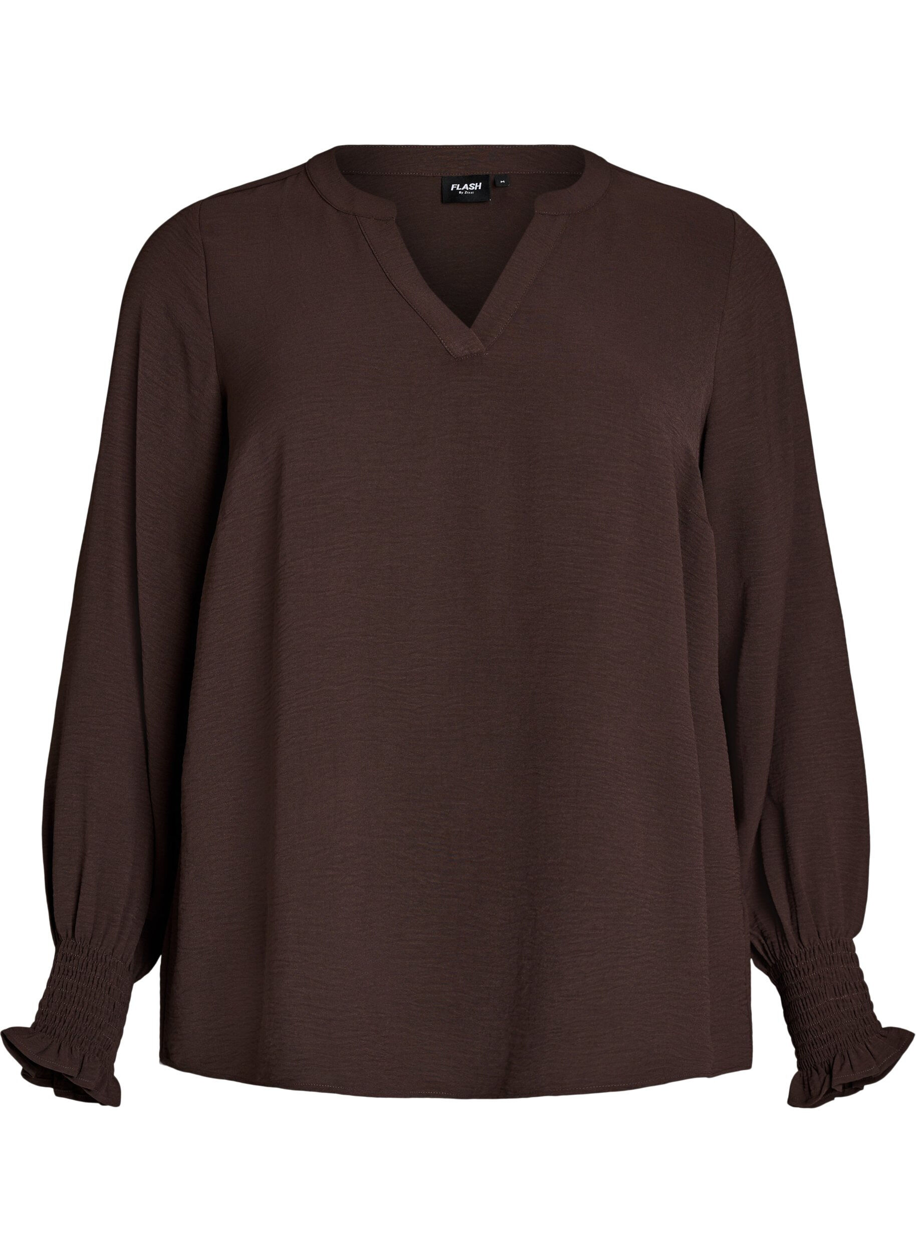 FLASH - Bluse med smockmansjetter og V-hals