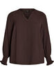 Bluse med smockmansjetter og V-hals, Brun, Packshot image number 0