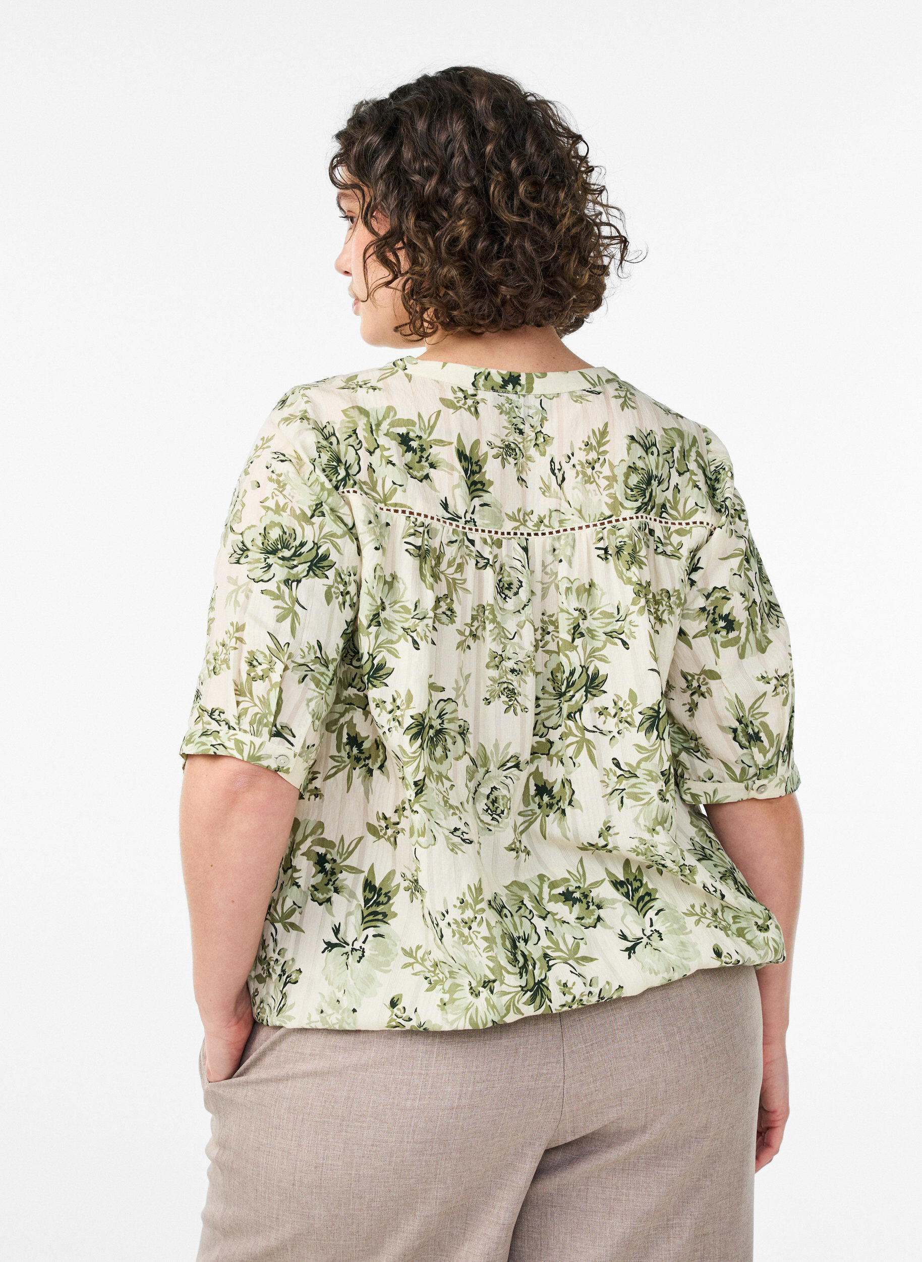 ZizziBluse med trykk og 1/2 ermer, Gr&oslash;nn, Model image number 2