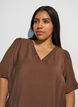 Bluse med ballongermer og V-hals, Brun, Model image number 3