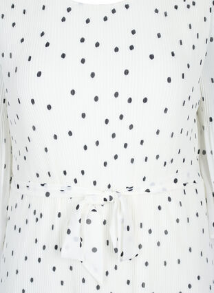 Mønstrete plissékjole med knyting, Bright White w. Dots, Packshot image number 2