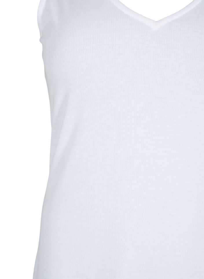 Basic top i ribbet materiale med V-utskjæring, Bright White, Packshot image number 2