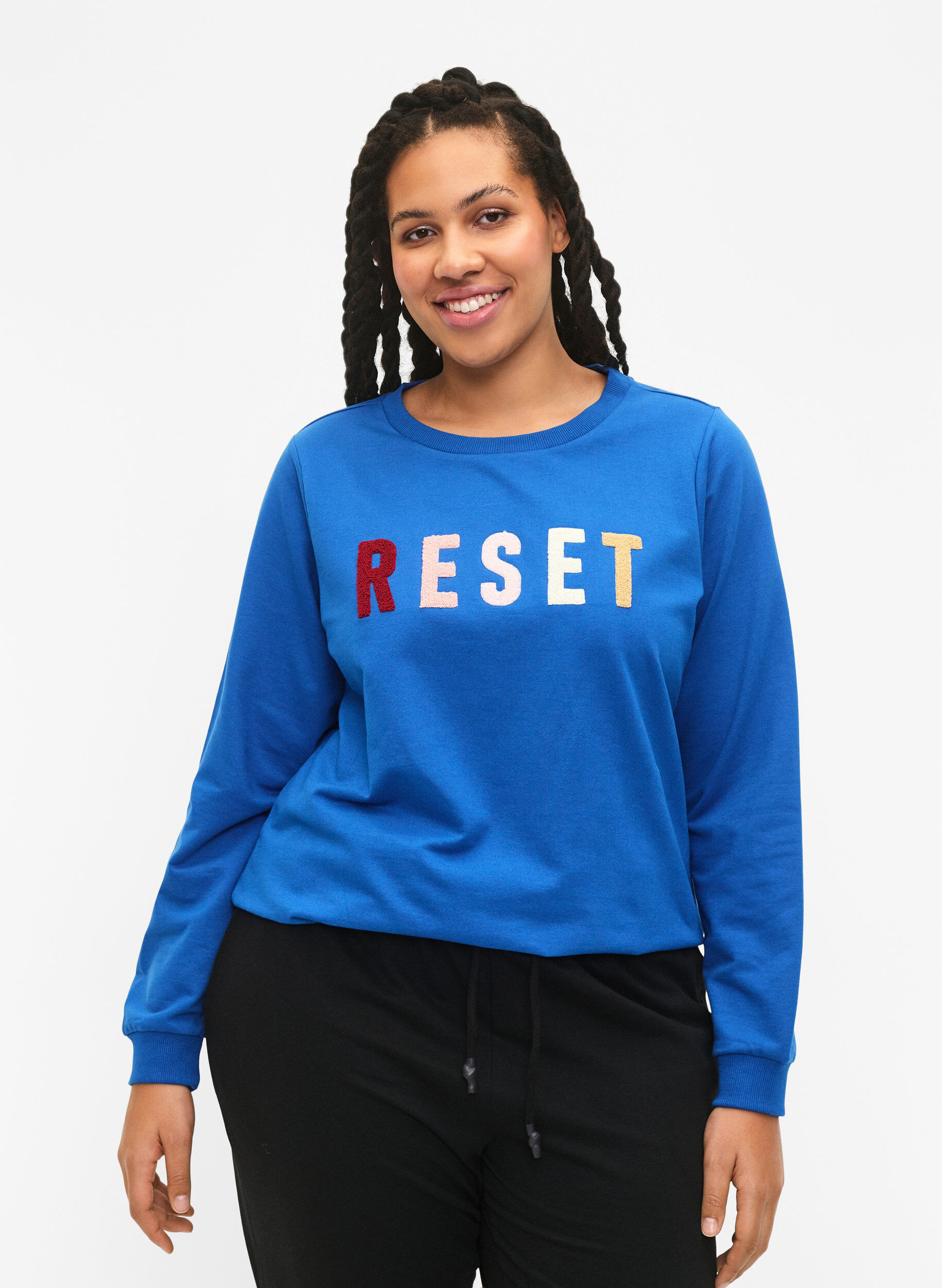 Zizzi Sweatshirt med tekst, Victoria b. W. Reset, Model image number 0