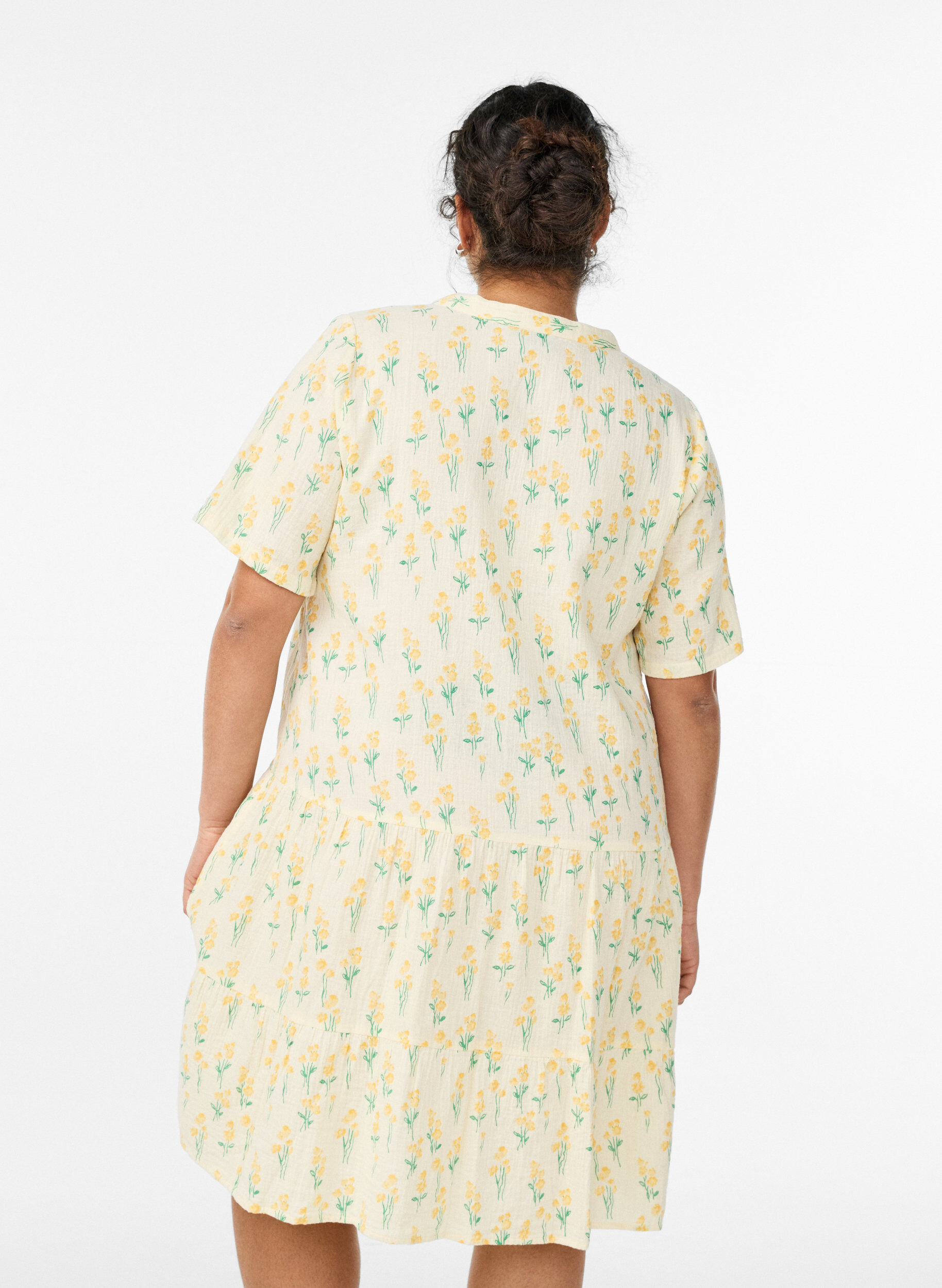 ZizziKort A-linjekjole i bomullsmuslin, Gul, Model image number 2