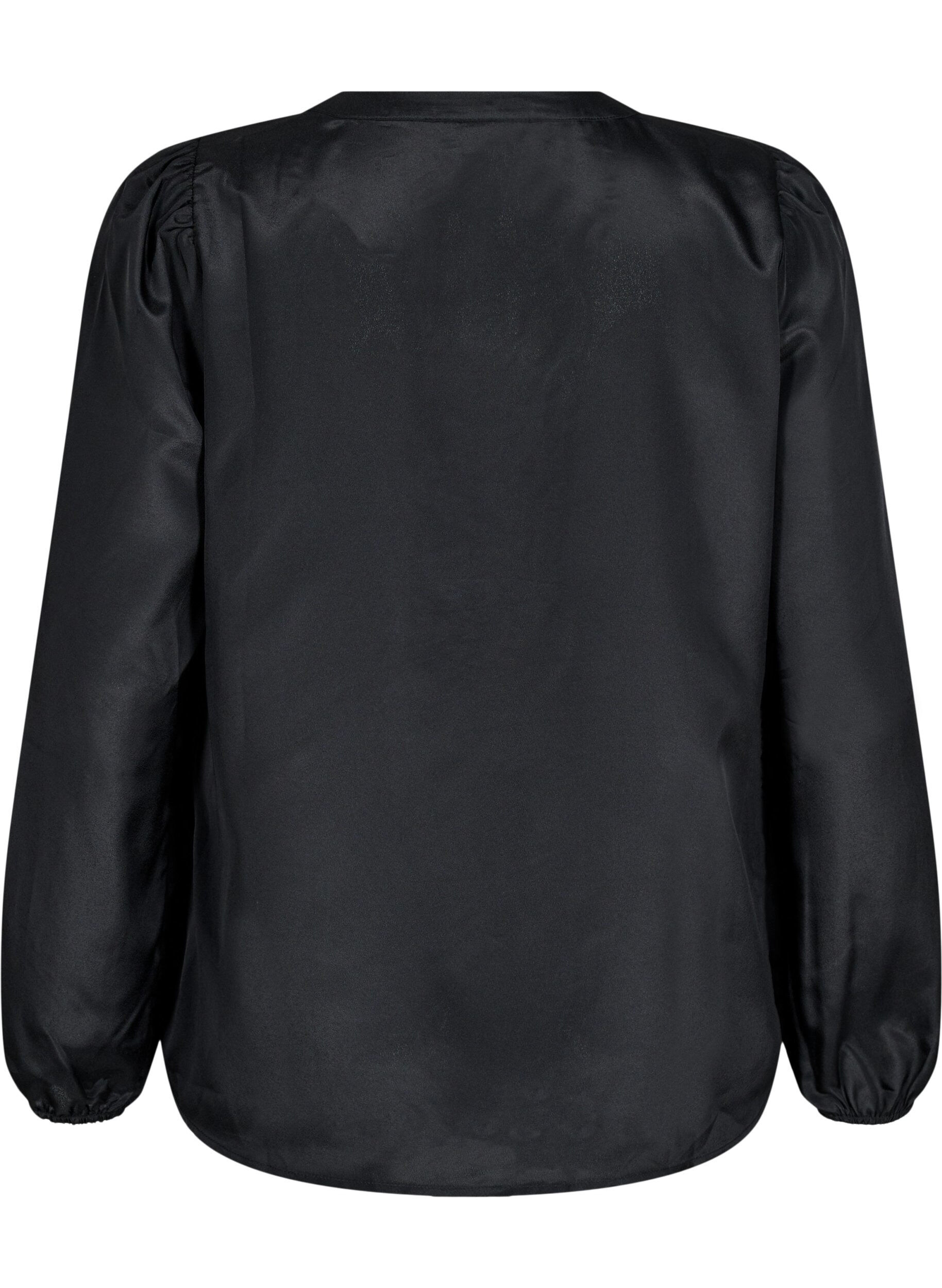 Zizzi Satinbluse med volangdetaljer, Black, Packshot image number 1