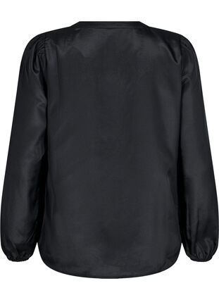 Zizzi Satinbluse med volangdetaljer, Black, Packshot image number 1