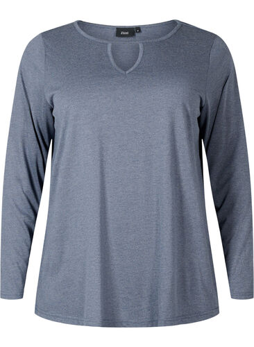 Melange bluse med lange ermer, Night Sky Mel. , Packshot image number 0