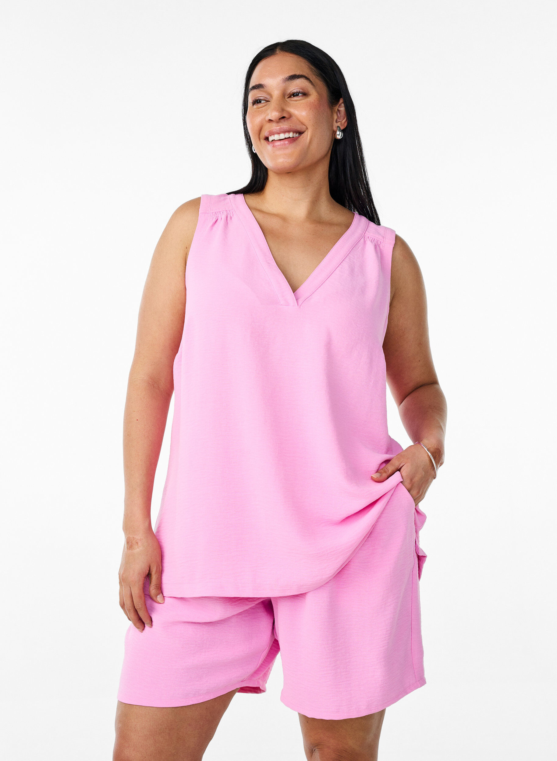 ZizziErmel&oslash;s overdel med rynkedetaljer, Rosa, Model image number 0