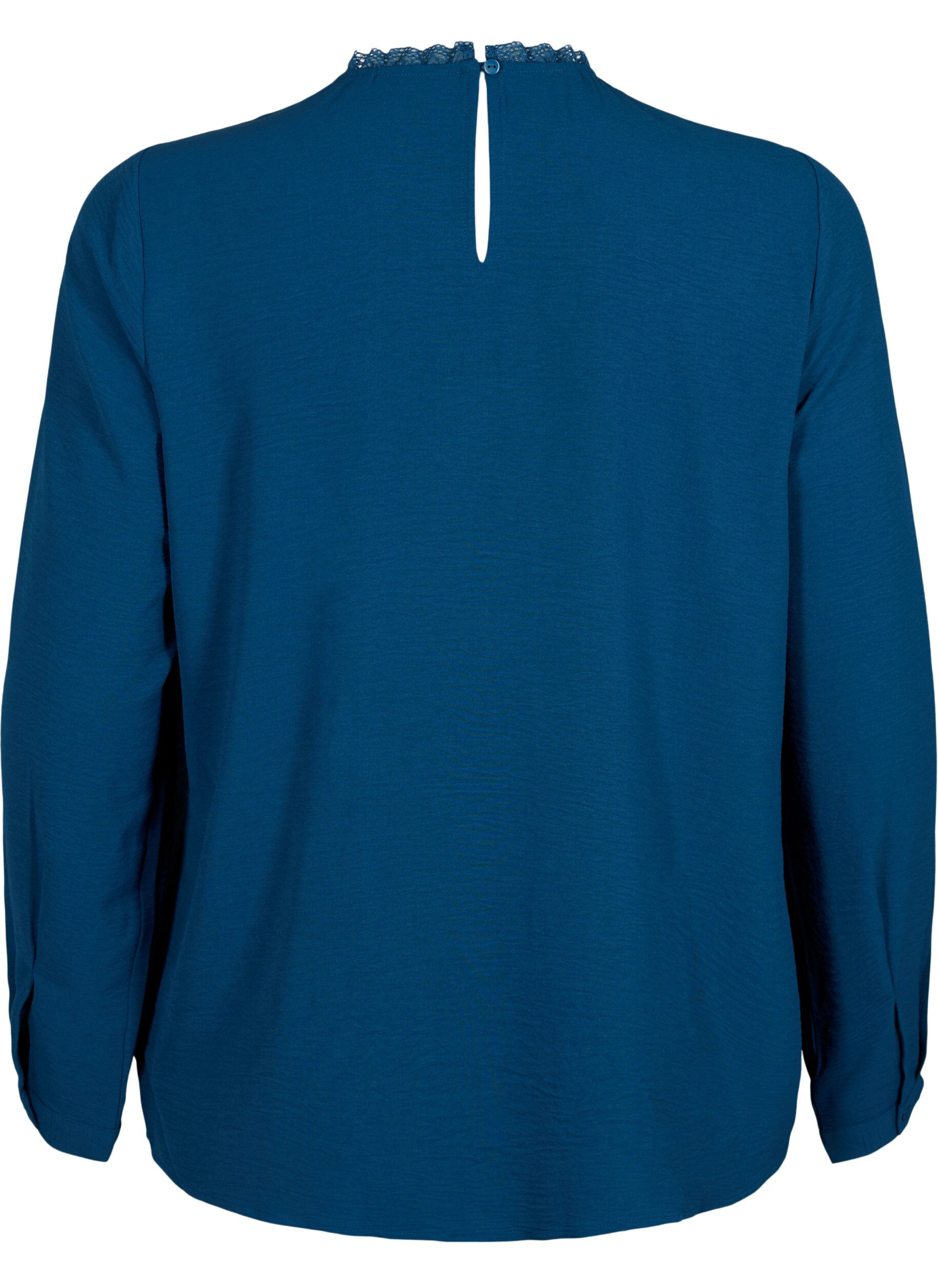 Zizzi Bluse med lange ermer og blondedetaljer, Titan, Packshot image number 1