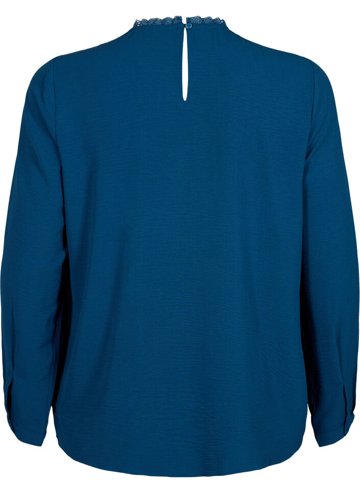 Bluse med lange ermer og blondedetaljer, Titan, Packshot image number 1