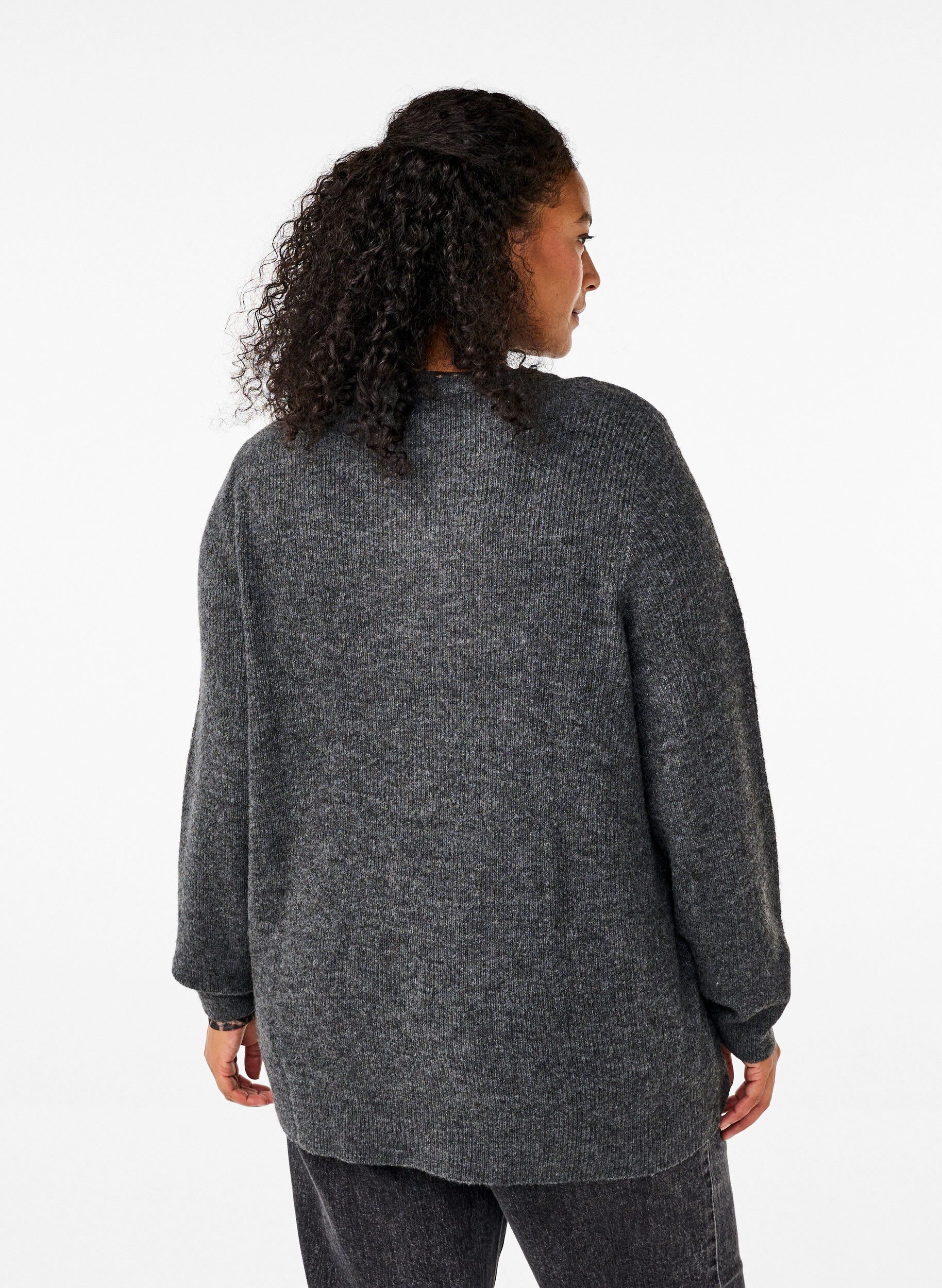 Zizzi Melert genser med rund hals, Dark Grey Black Mel., Model image number 1