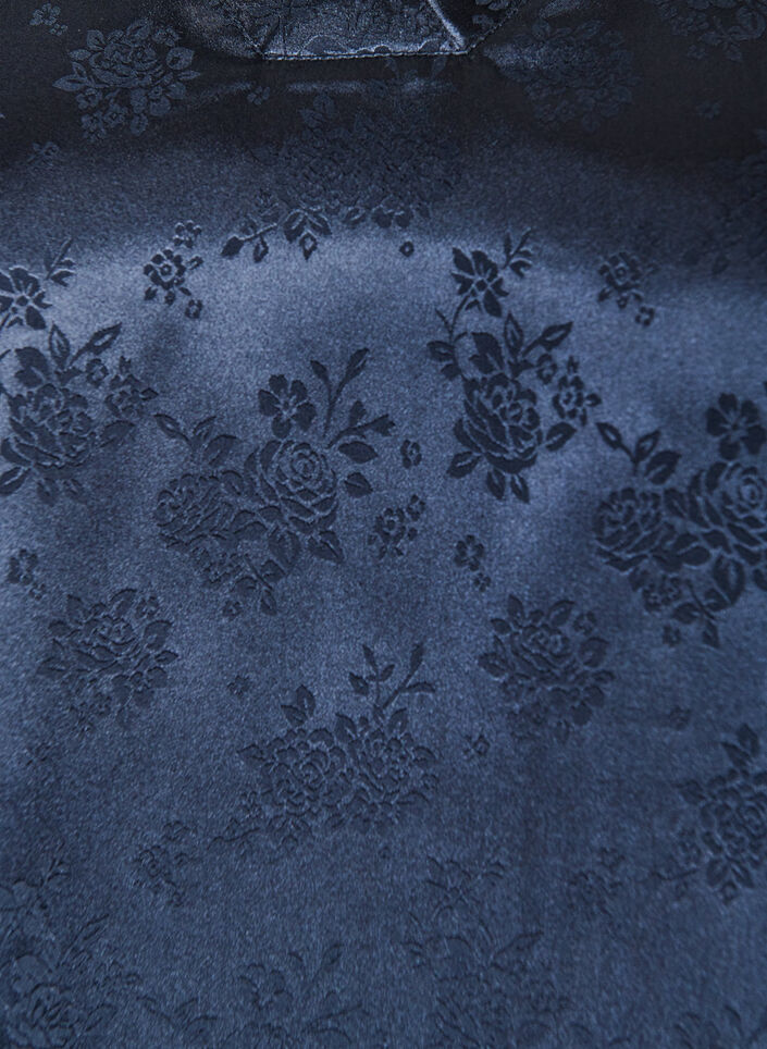 Satinbluse med blomstertrykk og V-hals, Bl&aring;, Packshot image number 2