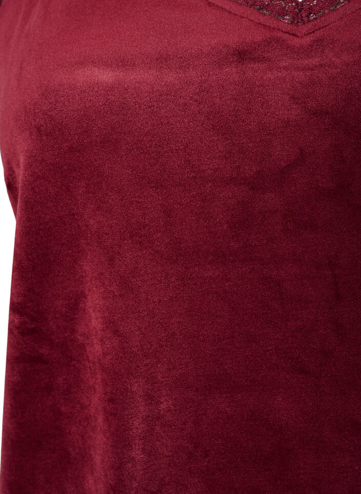 Velour topp med blonderkant, R&oslash;d, Packshot image number 2