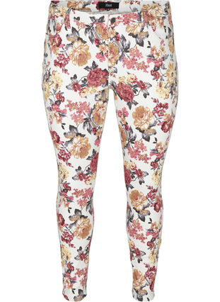 Super slim Amy jeans med blomstermønster, White Flower AOP, Packshot image number 0