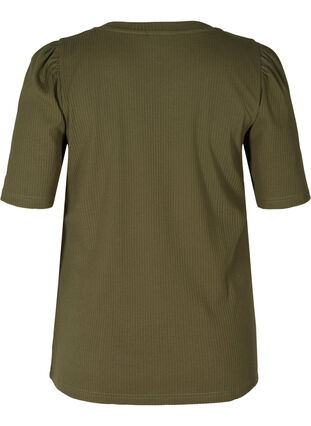 Ribbet T-skjorte med korte puffermer, Ivy Green, Packshot image number 1