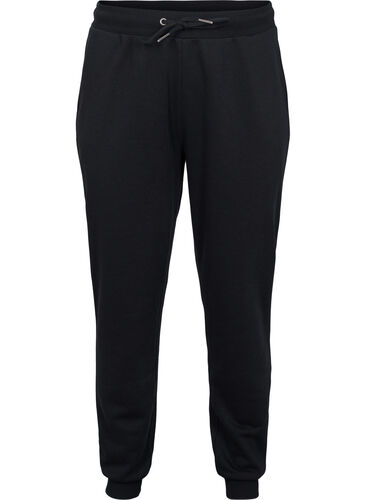 Joggebukser med knyting og lommer, Black, Packshot image number 0