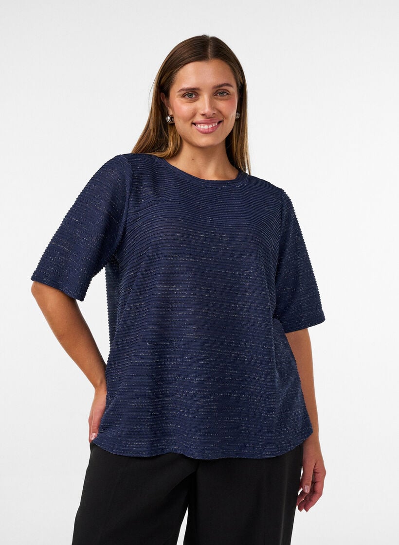 Bluse med tekstur og glitter, Bl&aring;, Model image number 0