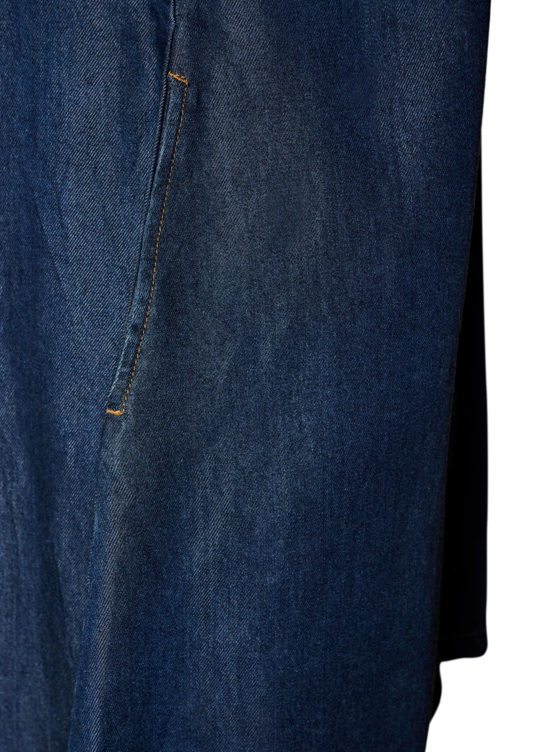 ZizziDenimkjole i lyocell med knapper og korte ermer, Bl&aring;, Packshot image number 3