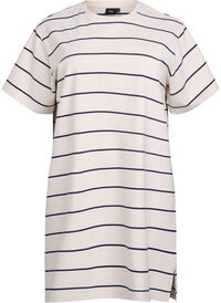 Kort jerseykjole med striper, Beige Kort jerseykjole med striper