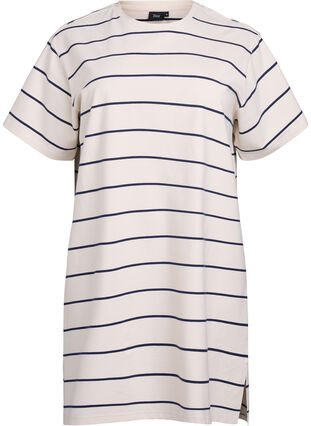 Zizzi Kort jerseykjole med striper, Beige, Packshot image number 0