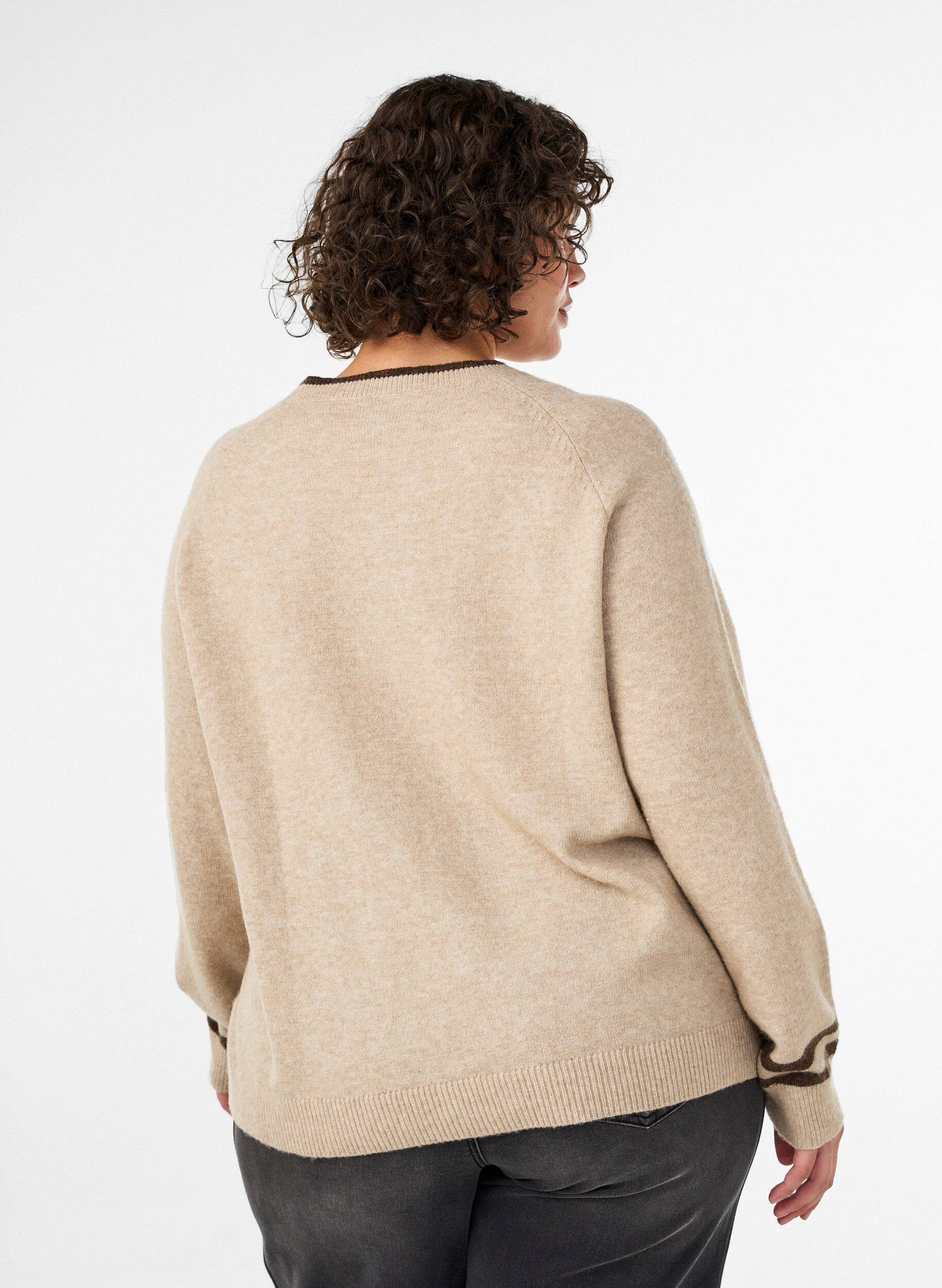 ZizziGenser med logo og kontraststriper, Beige, Model image number 2
