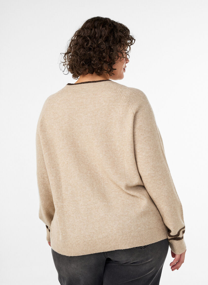 Genser med logo og kontraststriper, Beige, Model image number 2