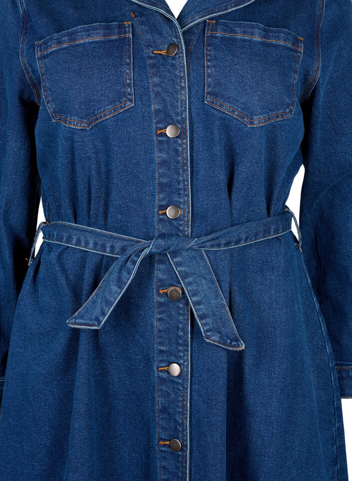 Midiskjortekjole i denim med belte, Dark Blue Denim, Packshot image number 2