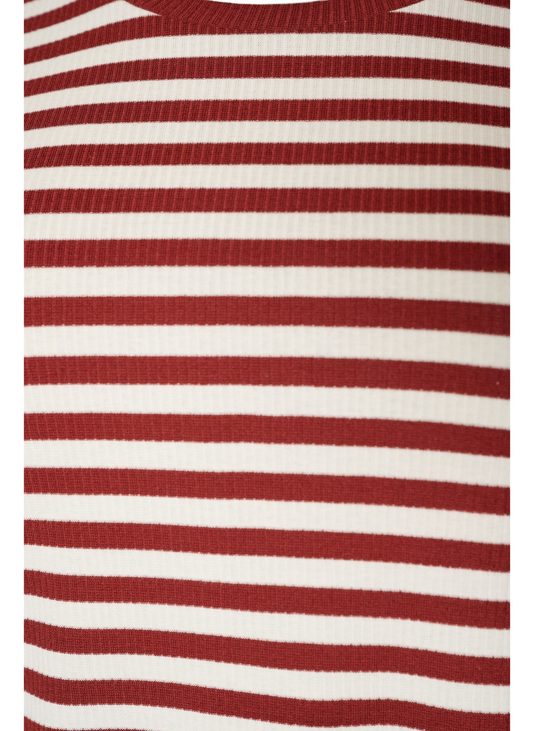 ZizziT-shirt med striper og ribbestrikket struktur, R&oslash;d, Packshot image number 2