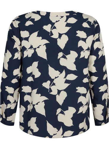 FLASH - Langermet bluse med mønster, Blue White Flower, Packshot image number 1