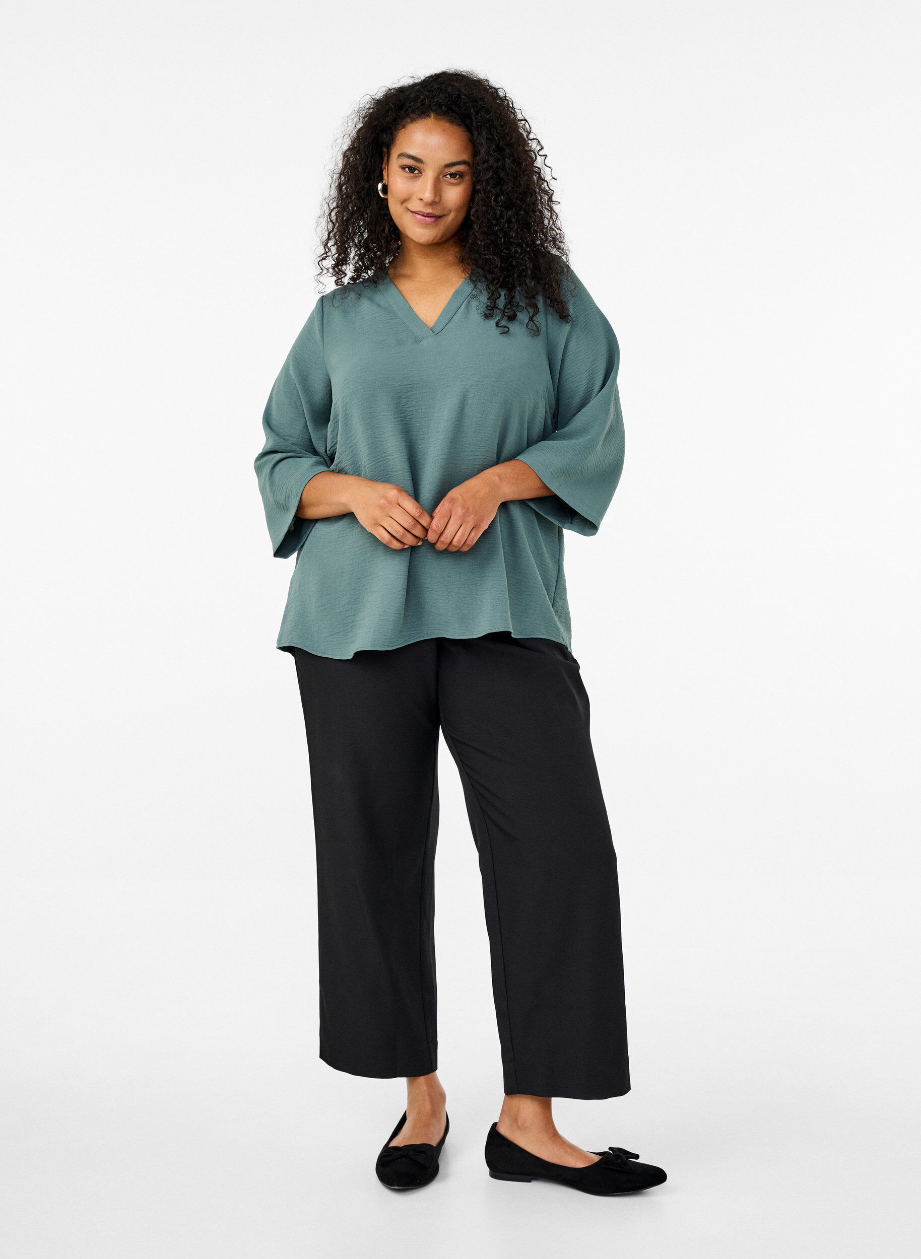 ZizziBluse med 3/4 ermer, Gr&oslash;nn, Model image number 1