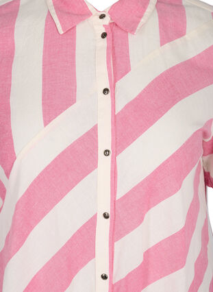 Kortermet skjortekjole i bomull med striper, Magenta Stripe, Packshot image number 2