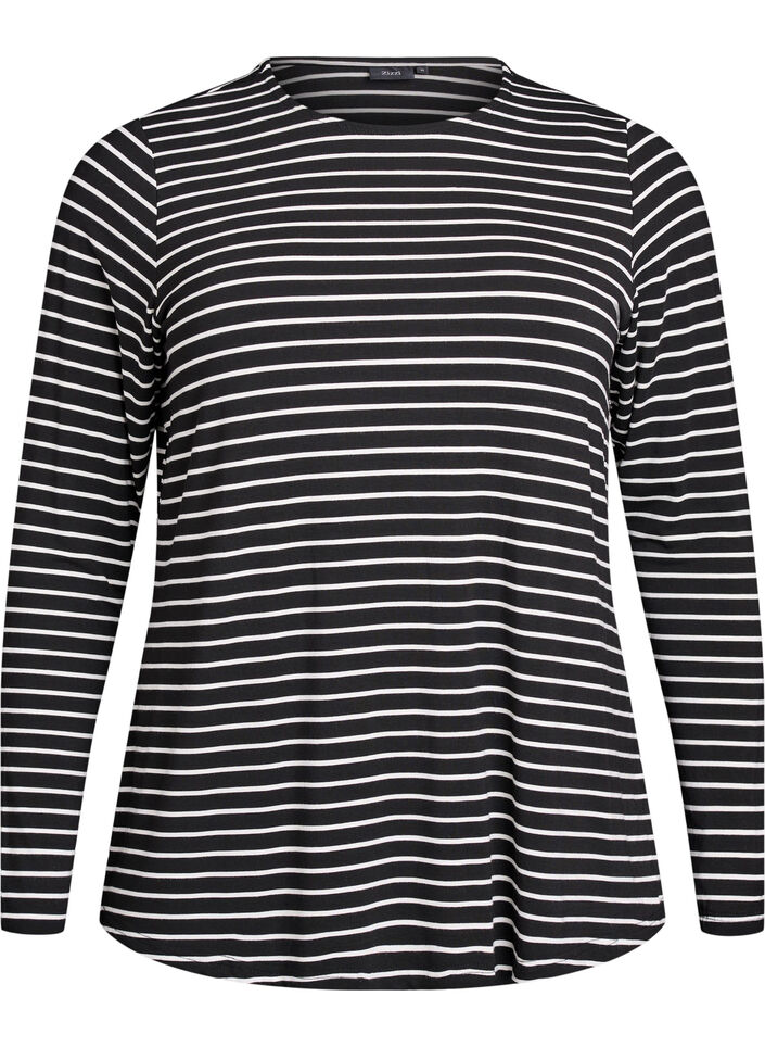 Langermet stripete bluse, B. W. w. Black , Packshot