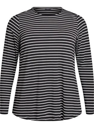 Zizzi Langermet stripete bluse, B. W. w. Black , Packshot image number 0