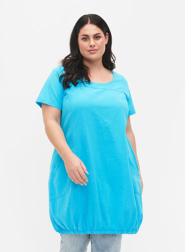 Kortermet kjole i bomull, Blue Atoll, Model image number 0