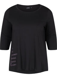 T-skjorte i bomull med 3/4-ermer, Black LOUNGE
