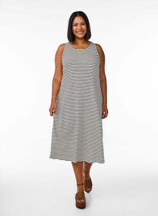 Zizzi Stripete midi tankkjole, White Black Stripe, Model image number 0