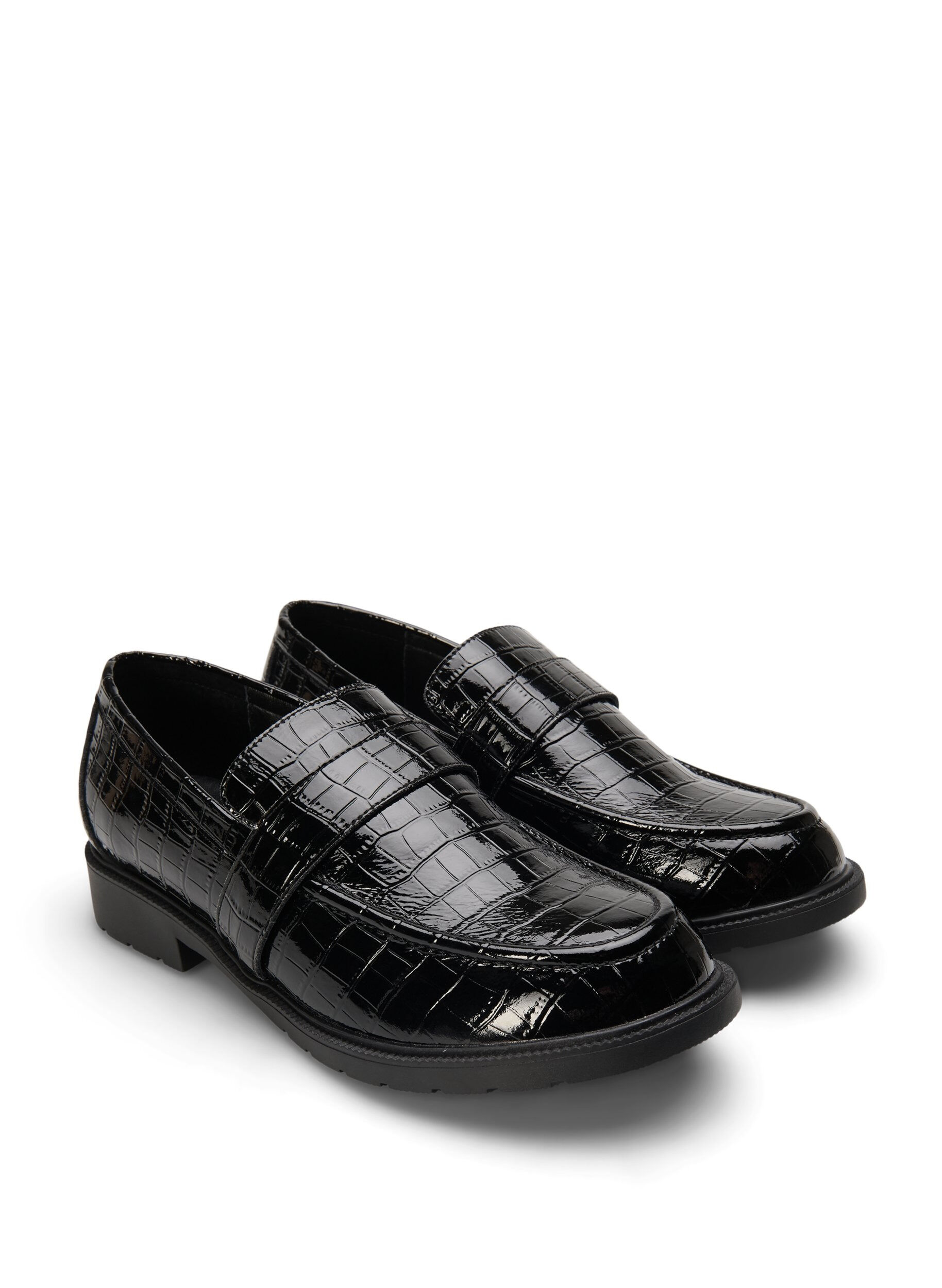 Zizzi Croco-loafers med bred passform i skinn, Black, Packshot image number 1