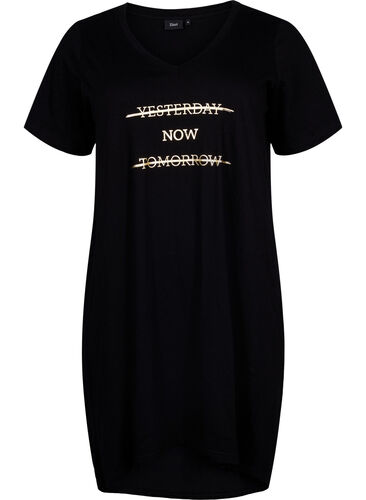 Nattkjole av bomull med trykk, Black w. Gold Foil, Packshot image number 0