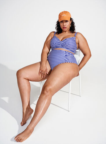 Blomstrete bikinitruse med høyt liv, Blue Striped, Image image number 0