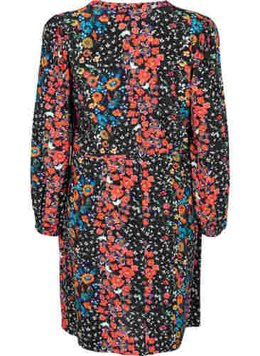 Blomstrete kjole viskosemateriale, Black Flower, Packshot image number 1