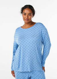 Nattbluse i modalstoff med lange ermer, Blå Nattbluse i modalstoff med lange ermer, Blå, Model
