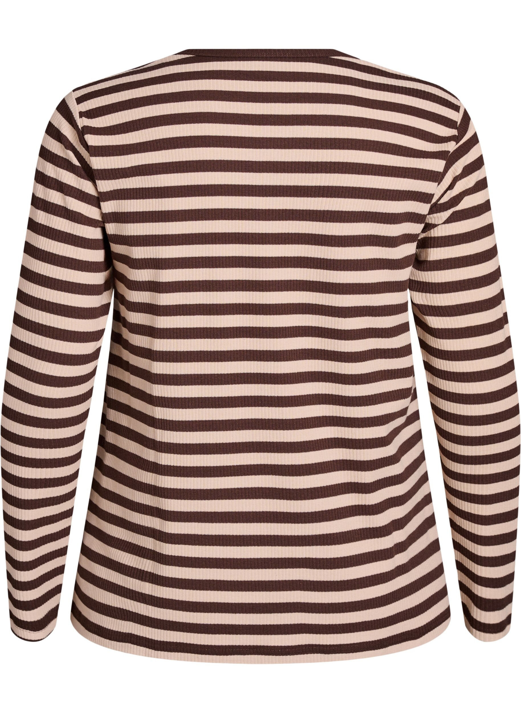 ZizziStripete bluse med lange ermer, Brun, Packshot image number 1