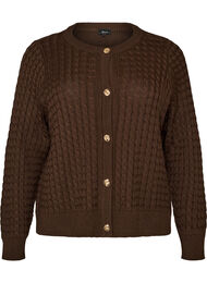 Flettestrikket cardigan med gullfargede knapper, Brun