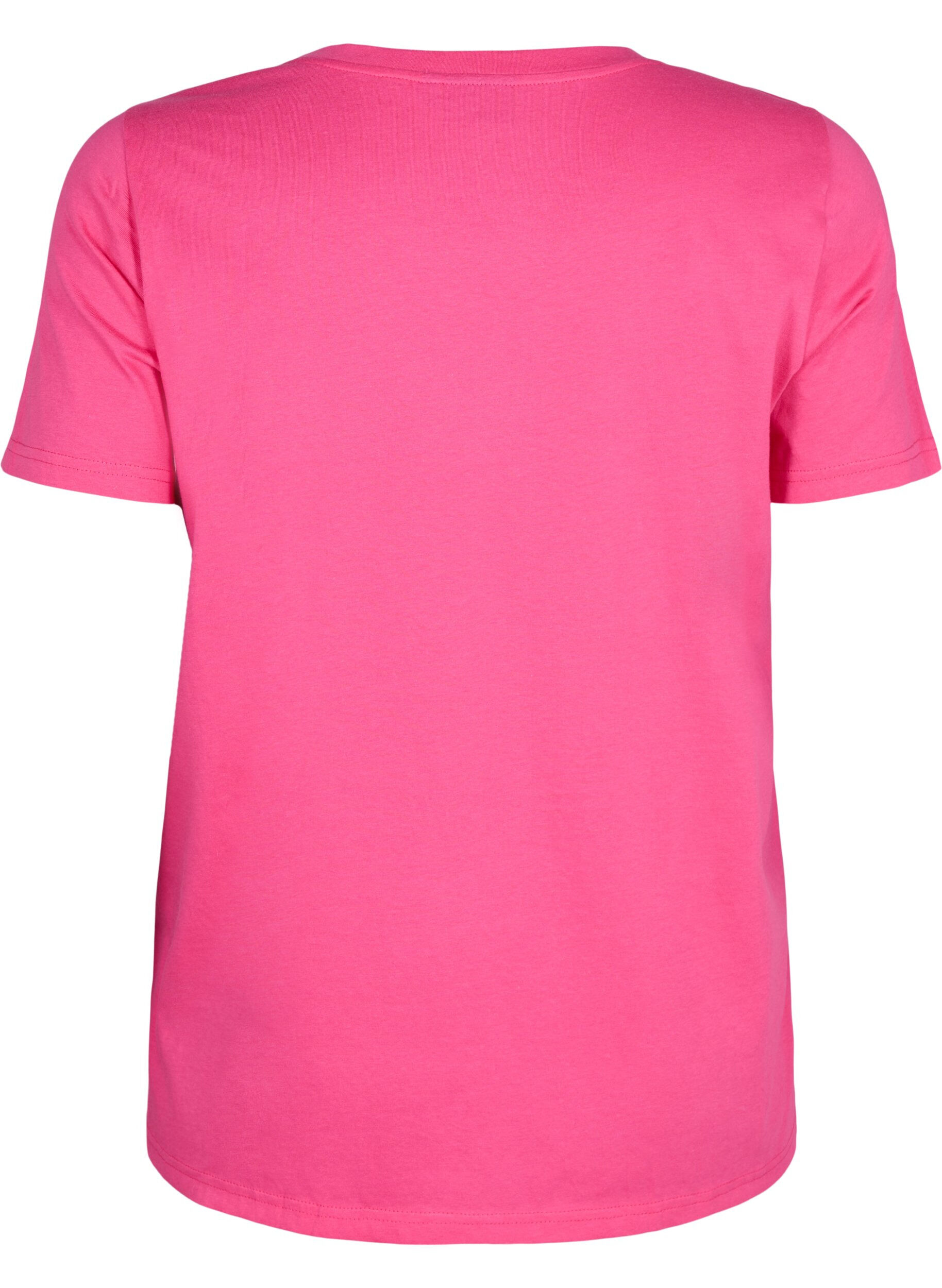 Zizzi T-skjorte i bomull med gullfarget tekst, R.Sorbet w.Gold Love, Packshot image number 1