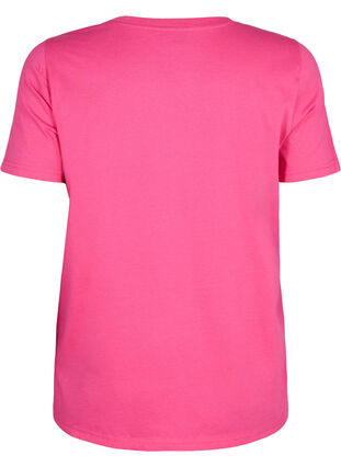 Zizzi T-skjorte i bomull med gullfarget tekst, R.Sorbet w.Gold Love, Packshot image number 1