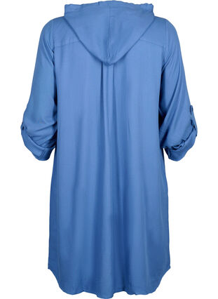 Skjortekjole i viskose med hette og 3/4-ermer, Moonlight Blue, Packshot image number 1