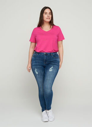 Amy jeans med slitte detaljer, Blue denim, Model image number 0