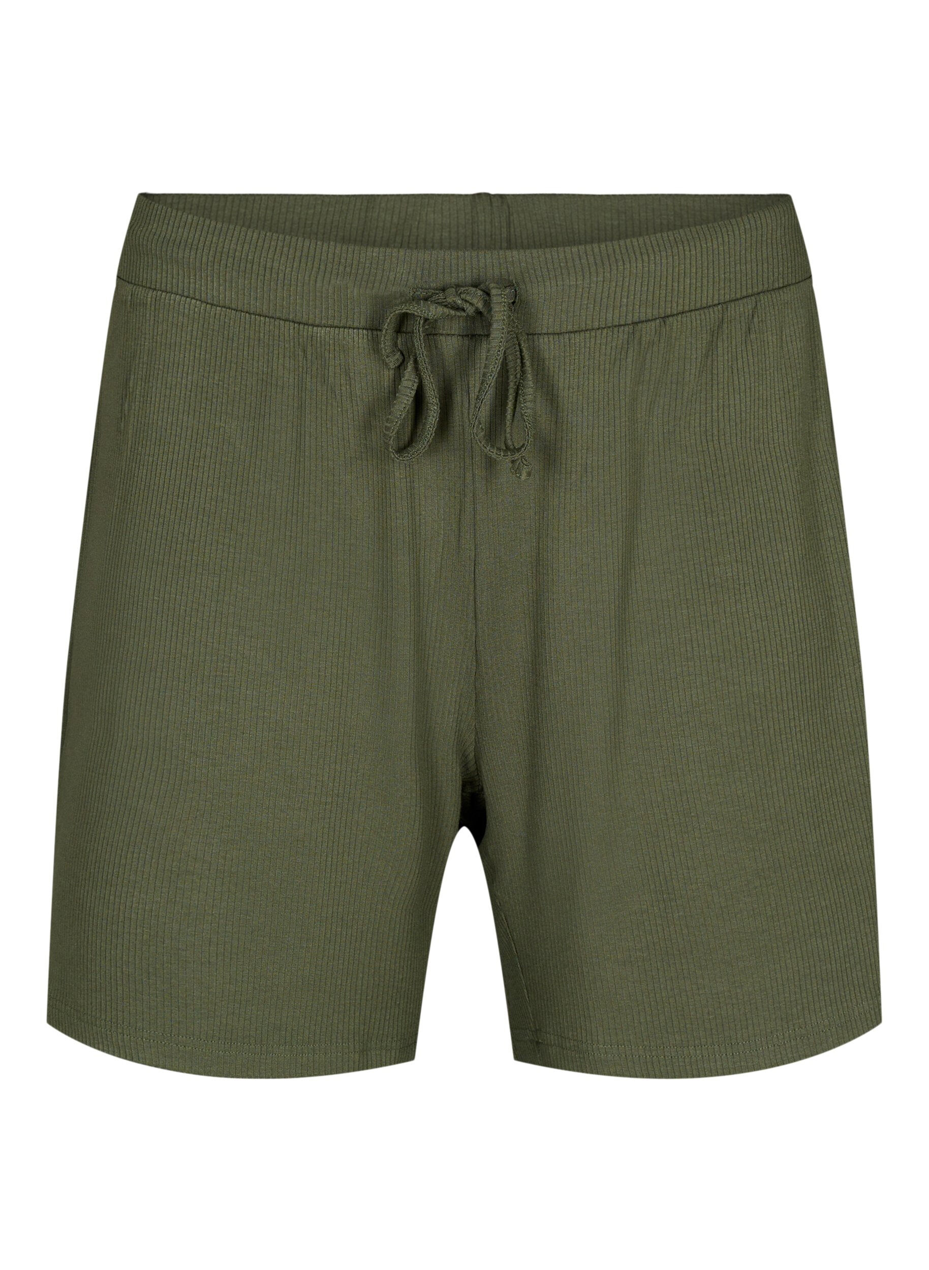 Zizzi L&oslash;s shorts i viskose med ribb, Thyme, Packshot image number 0