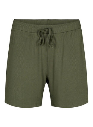 Løs shorts i viskose med ribb, Thyme, Packshot image number 0