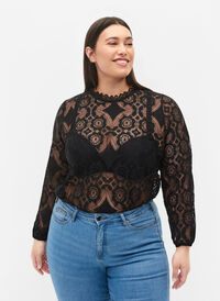Blondebluse med rund hals, Black, Model